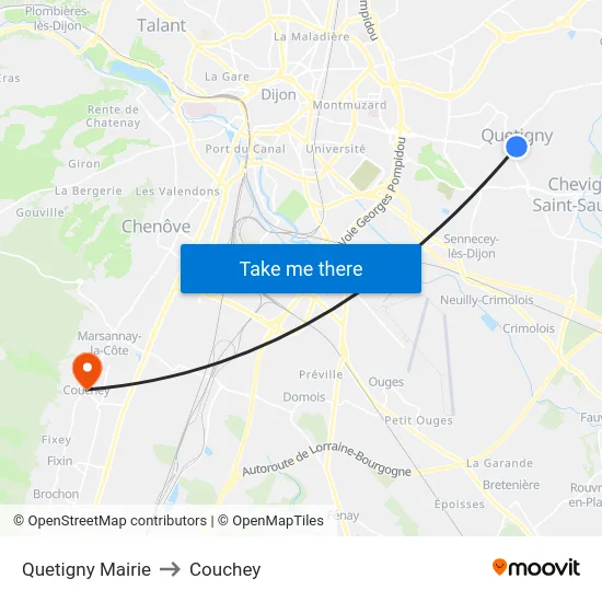 Quetigny Mairie to Couchey map