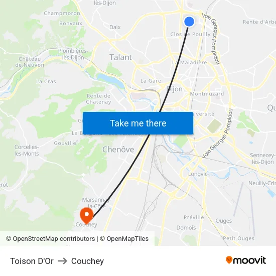 Toison D'Or to Couchey map