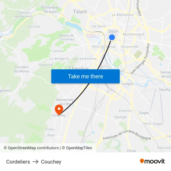 Cordeliers to Couchey map
