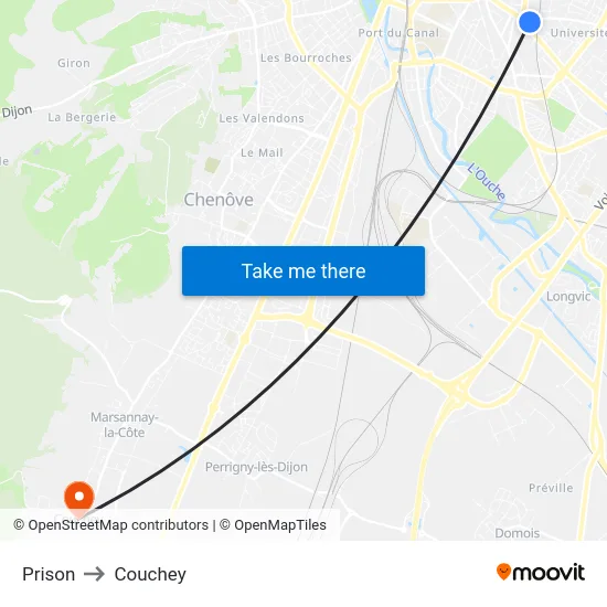 Prison to Couchey map