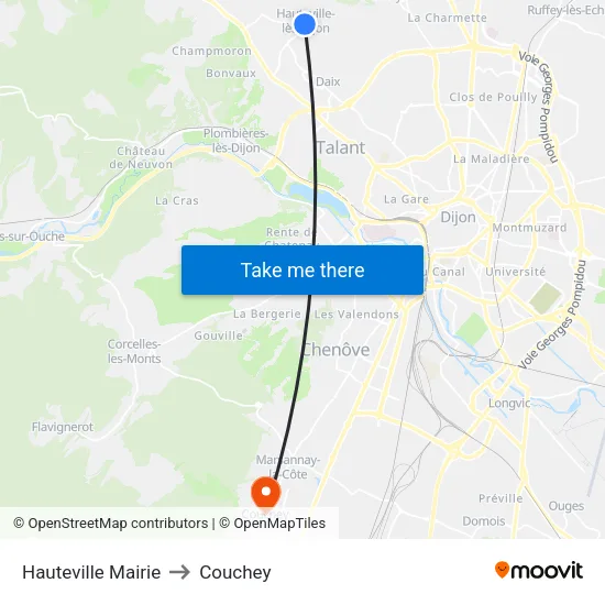 Hauteville Mairie to Couchey map
