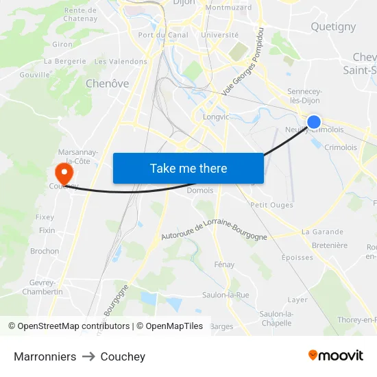 Marronniers to Couchey map