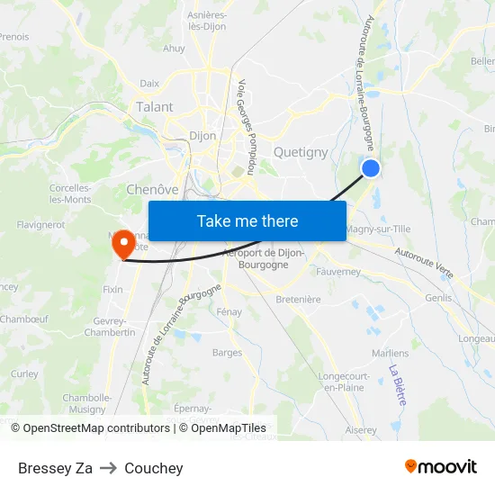 Bressey Za to Couchey map