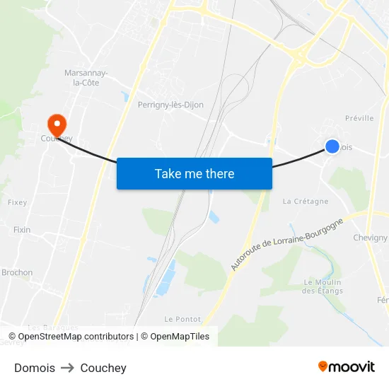 Domois to Couchey map