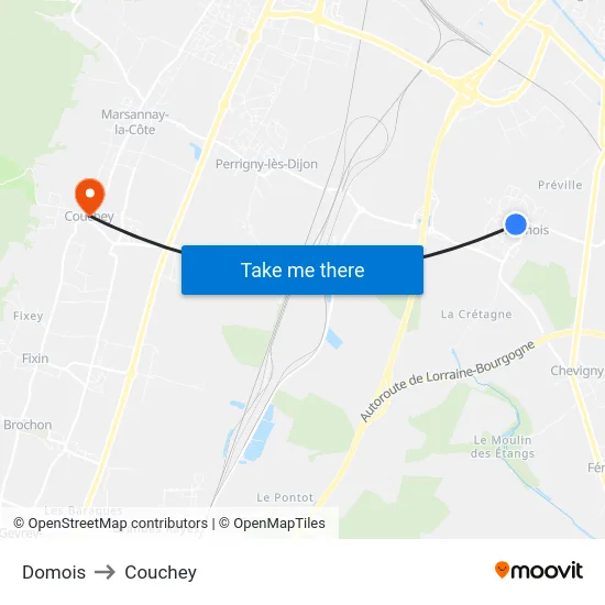 Domois to Couchey map