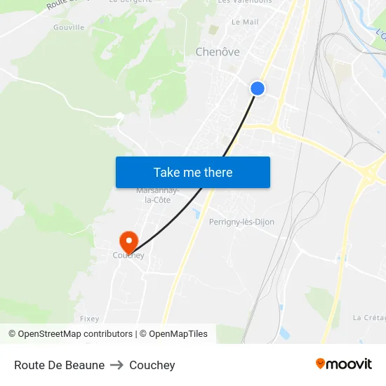 Route De Beaune to Couchey map