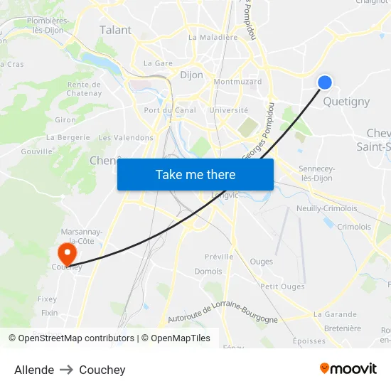 Allende to Couchey map
