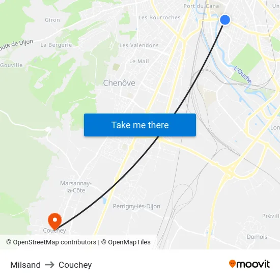 Milsand to Couchey map