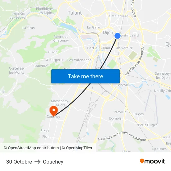 30 Octobre to Couchey map