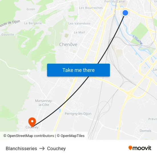 Blanchisseries to Couchey map