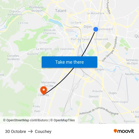 30 Octobre to Couchey map