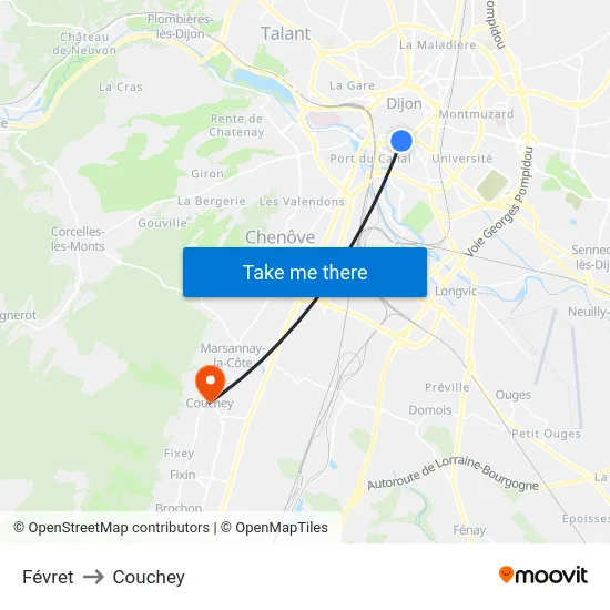 Févret to Couchey map