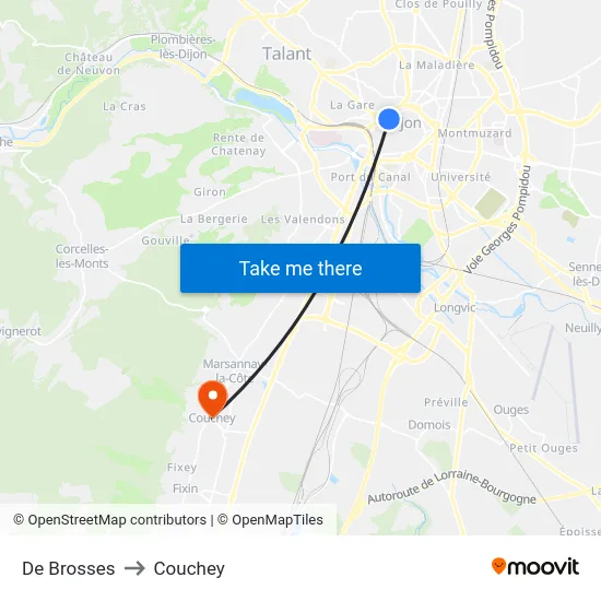 De Brosses to Couchey map