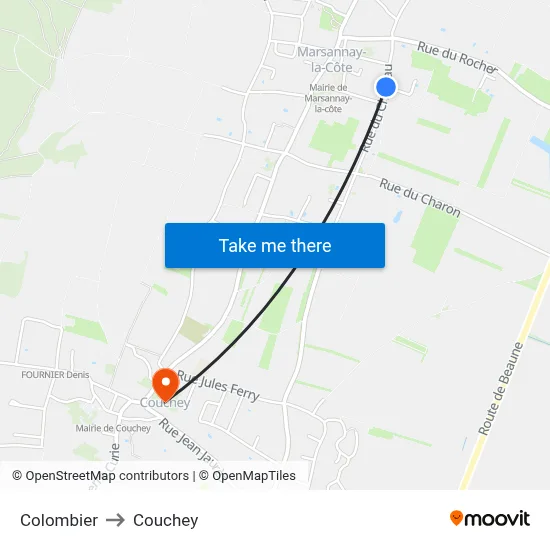Colombier to Couchey map