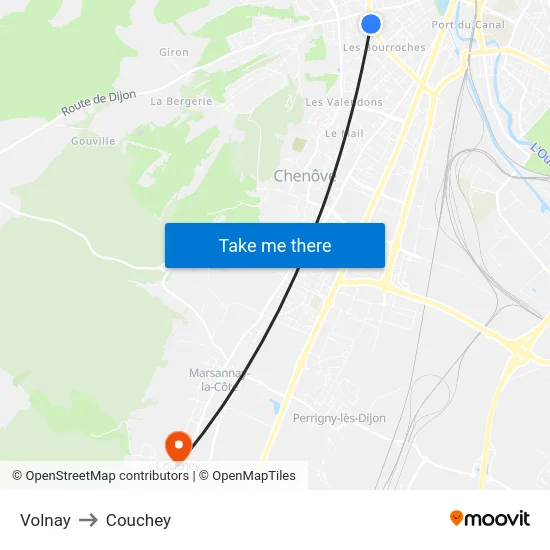 Volnay to Couchey map