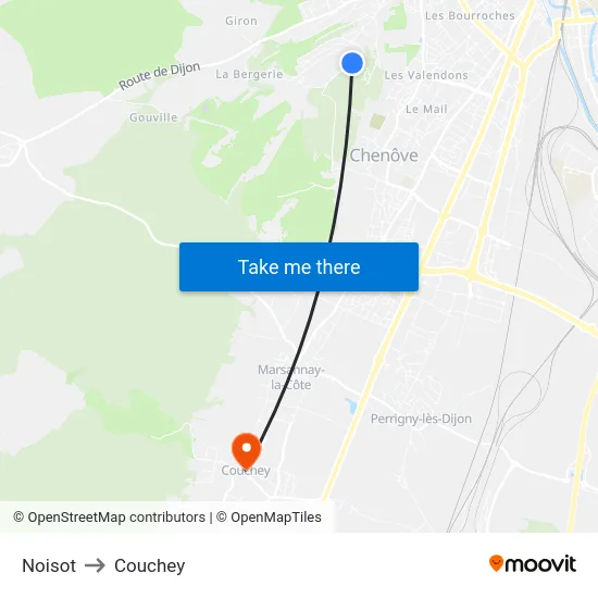 Noisot to Couchey map