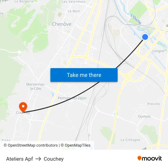 Ateliers Apf to Couchey map