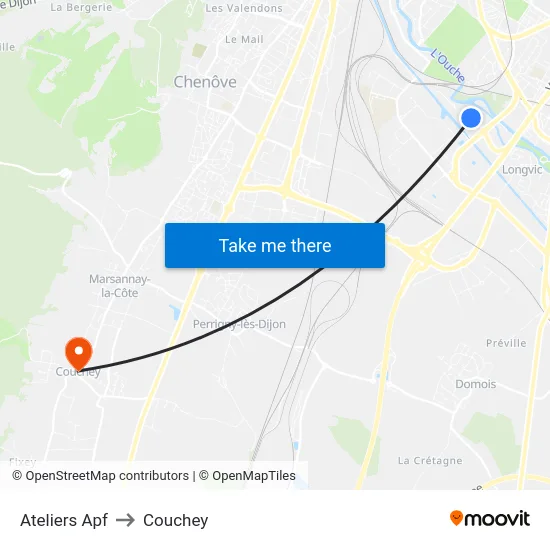 Ateliers Apf to Couchey map