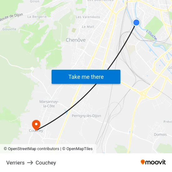 Verriers to Couchey map