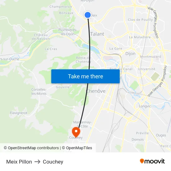 Meix Pillon to Couchey map