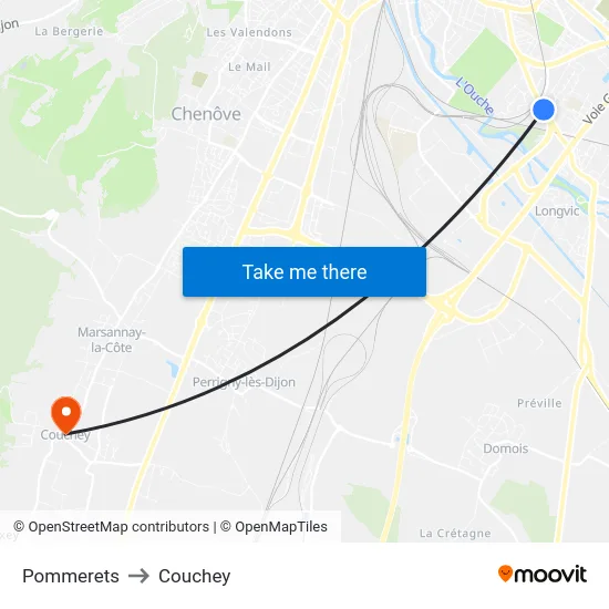 Pommerets to Couchey map