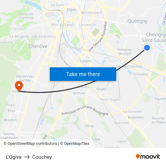 L'Ogive to Couchey map