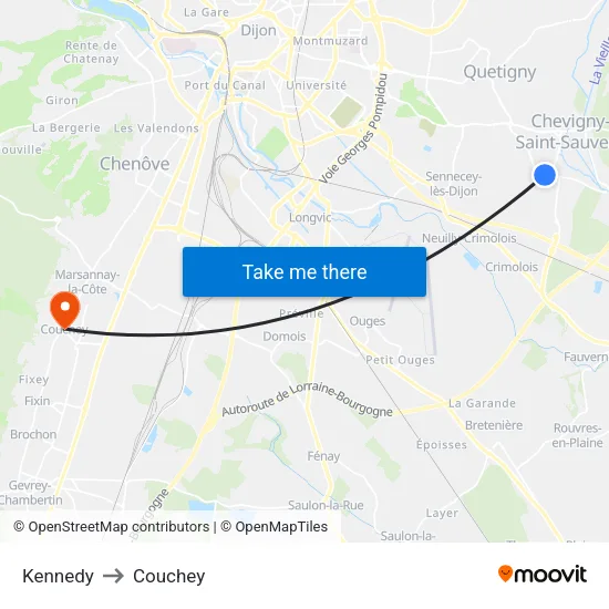 Kennedy to Couchey map