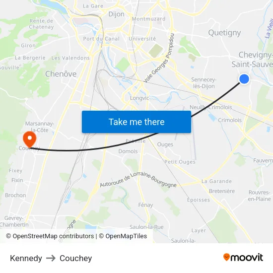 Kennedy to Couchey map