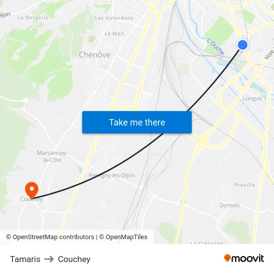 Tamaris to Couchey map