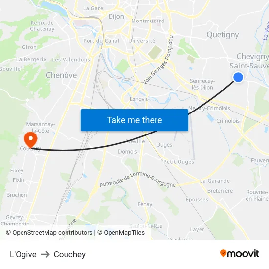 L'Ogive to Couchey map