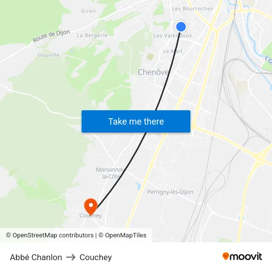 Abbé Chanlon to Couchey map