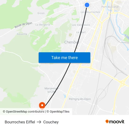 Bourroches Eiffel to Couchey map