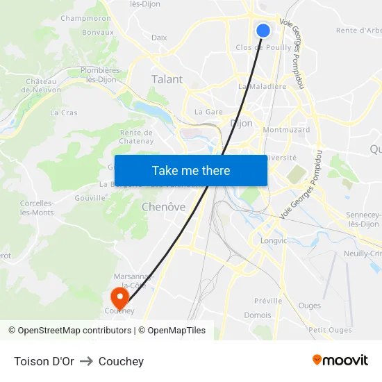 Toison D'Or to Couchey map
