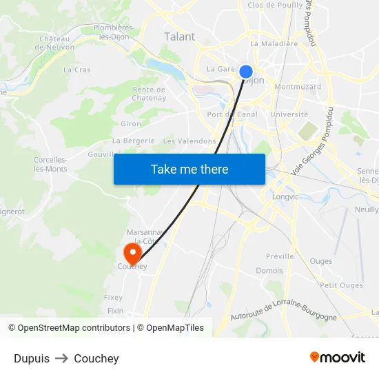 Dupuis to Couchey map