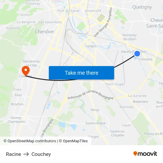 Racine to Couchey map