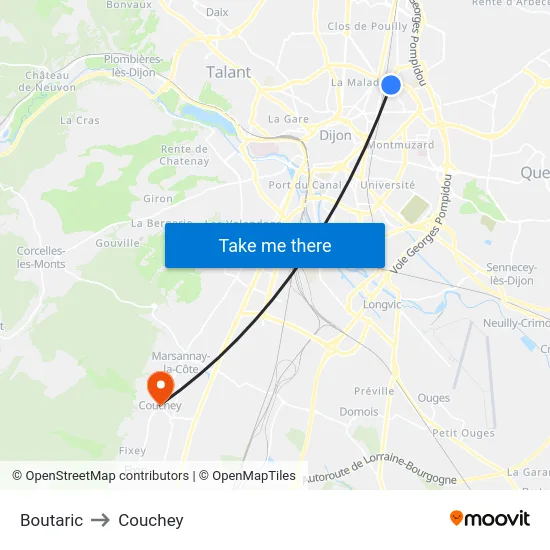 Boutaric to Couchey map