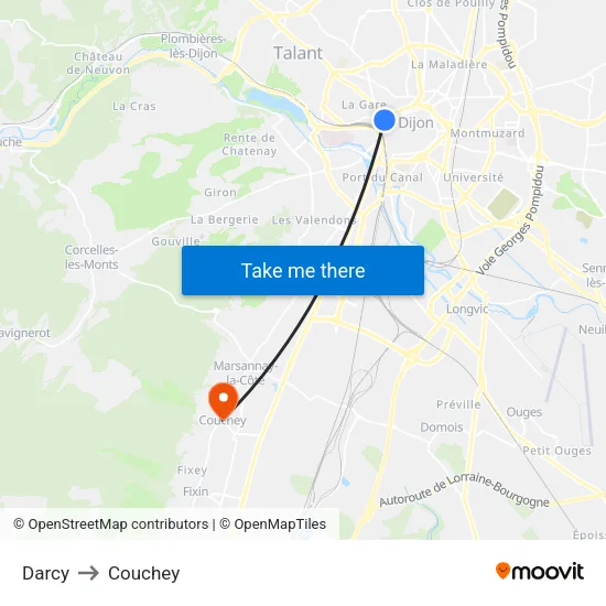 Darcy to Couchey map