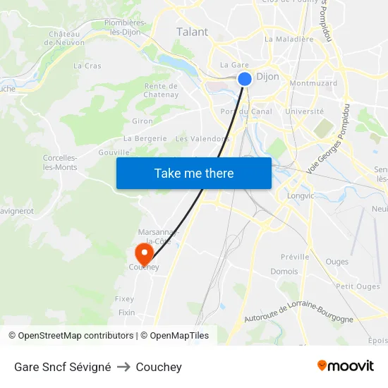 Gare Sncf Sévigné to Couchey map