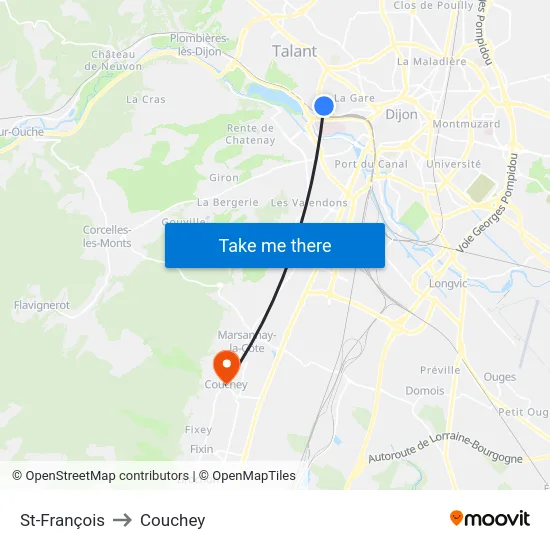 St-François to Couchey map