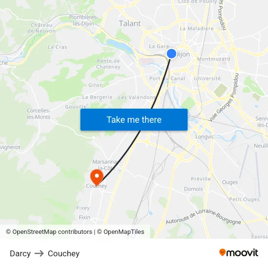 Darcy to Couchey map