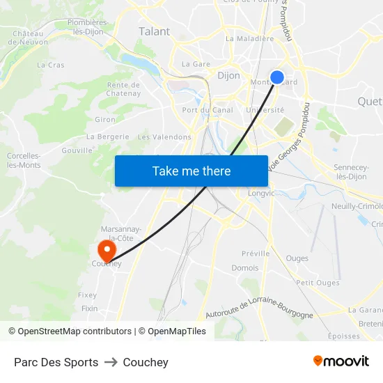 Parc Des Sports to Couchey map