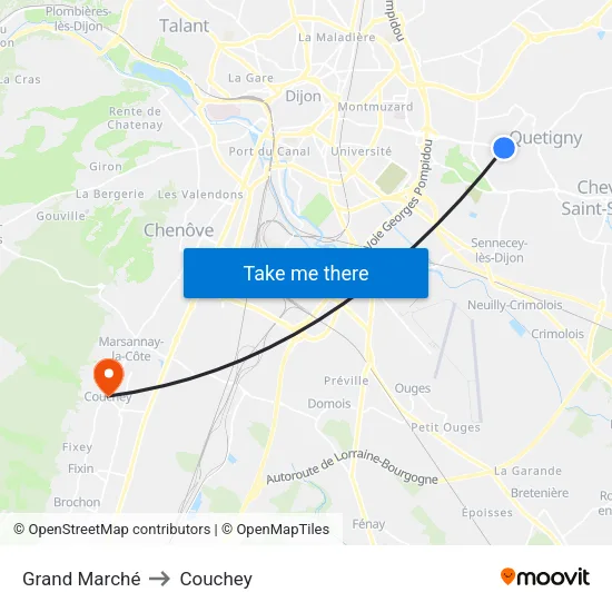 Grand Marché to Couchey map