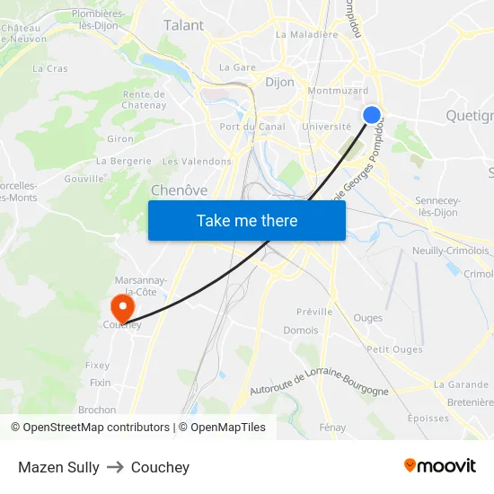 Mazen Sully to Couchey map