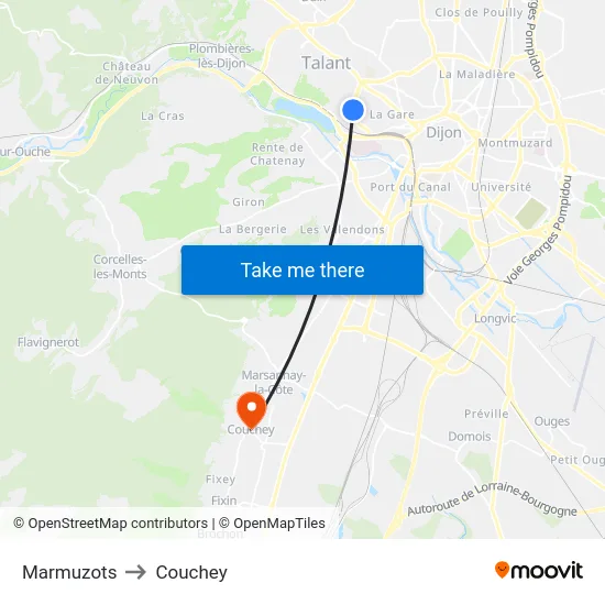 Marmuzots to Couchey map
