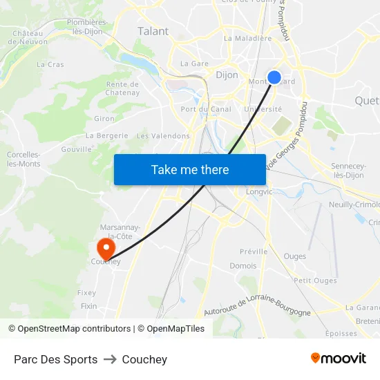 Parc Des Sports to Couchey map