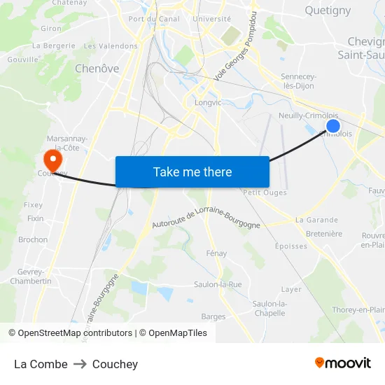 La Combe to Couchey map