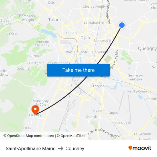Saint-Apollinaire Mairie to Couchey map