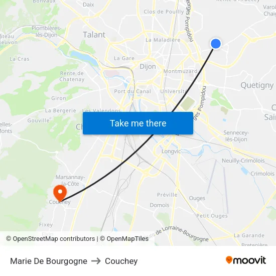Marie De Bourgogne to Couchey map