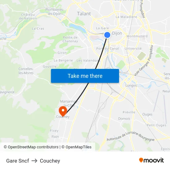 Gare Sncf to Couchey map