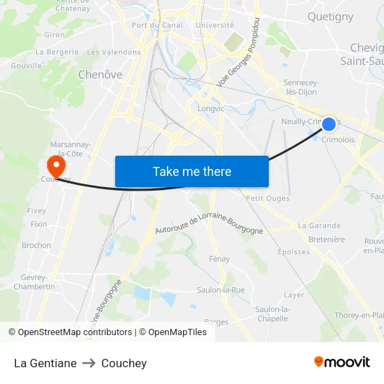 La Gentiane to Couchey map